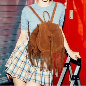 Women Backpack Purse Suede Fringed Tassel Shoulder Bag Fashion PU Leather